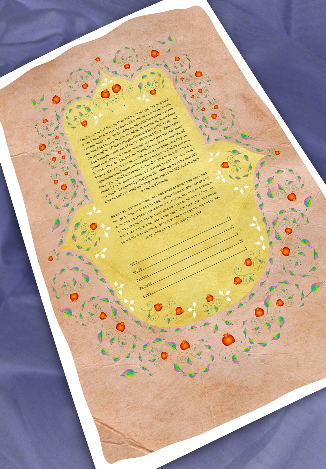 Ketubah - Humsa with pomegranates