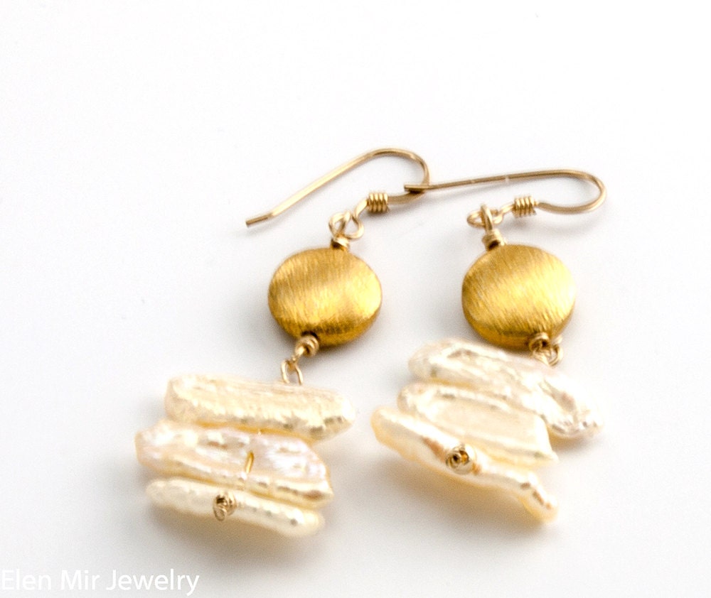 Pearl Earrings Stick Pearls With Gold and Vermeil