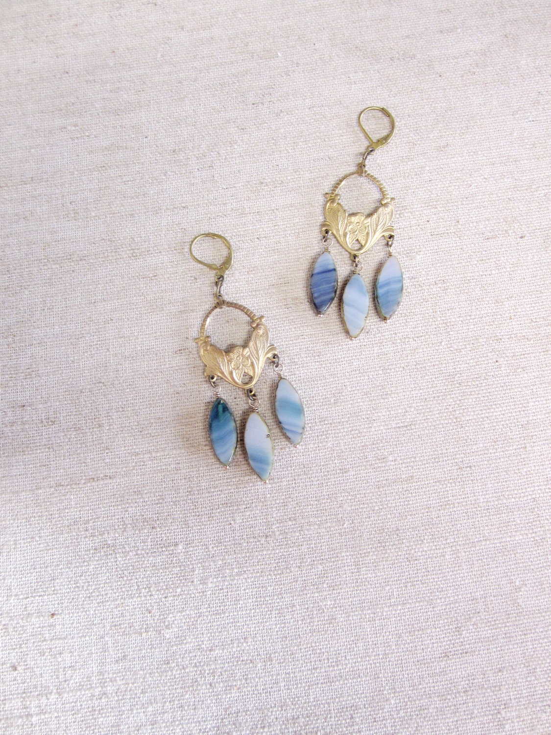 Allegory of Spring Earrings in Opalescent Blue - Art Nouveau style