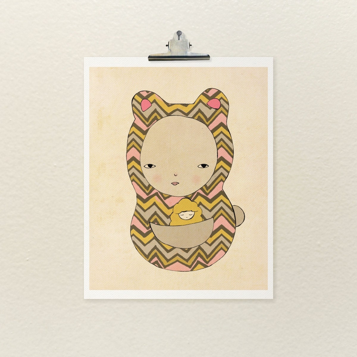 Safe Here 16x20 / Illustration Print, Childrens Decor, Nursery Wall Art, Unique Quirky Home Decor, Kids Room, Giclee Print