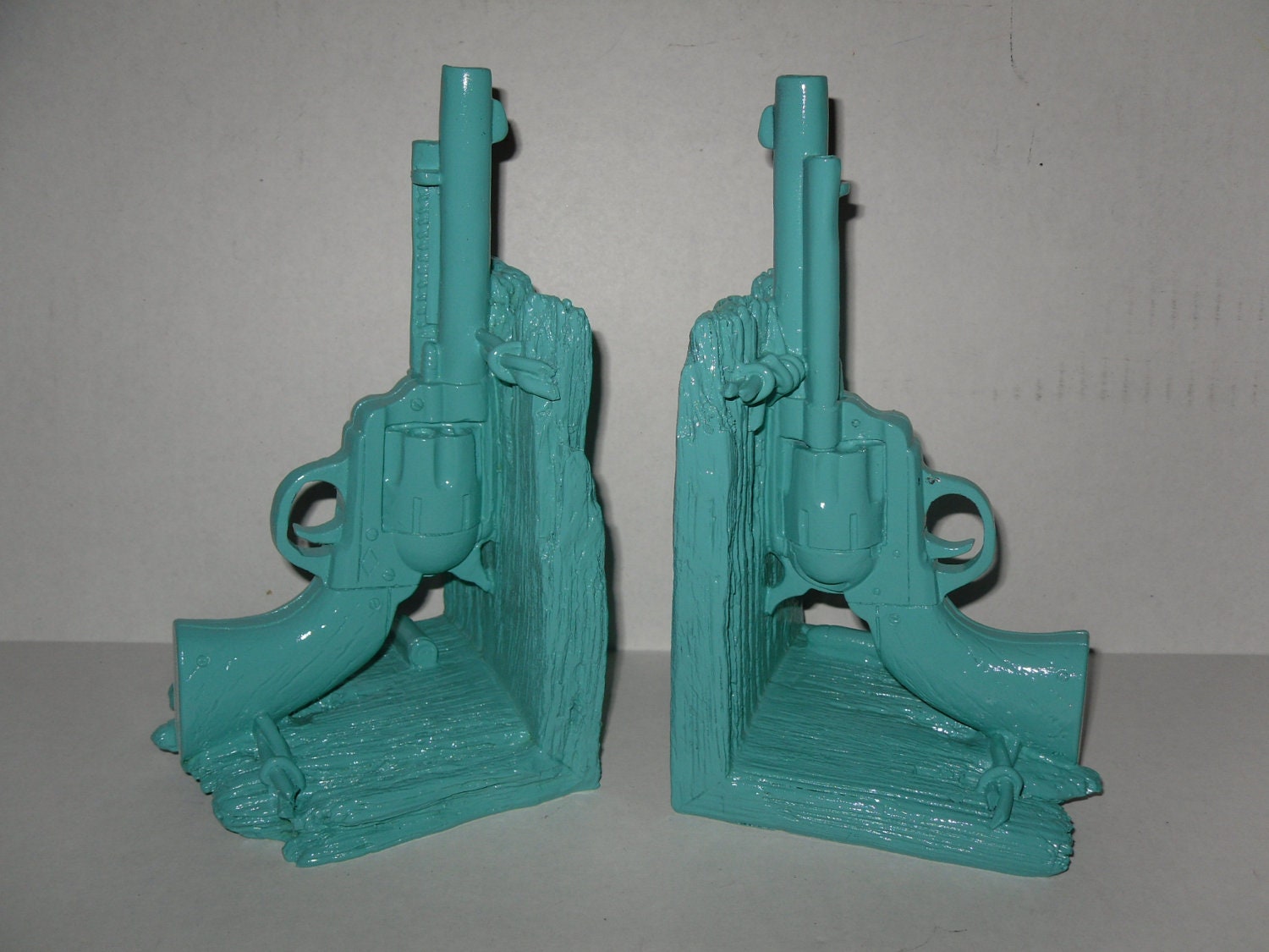 Teal Gun Book Ends / Modern Decor / Office / Library / Book Ends / Shabby Chic Decor