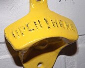 Yellow Bottle Opener / Cast Iron /Vintage Inspired / Mancave /Kitchen Decor / / Shabby Chic Decor