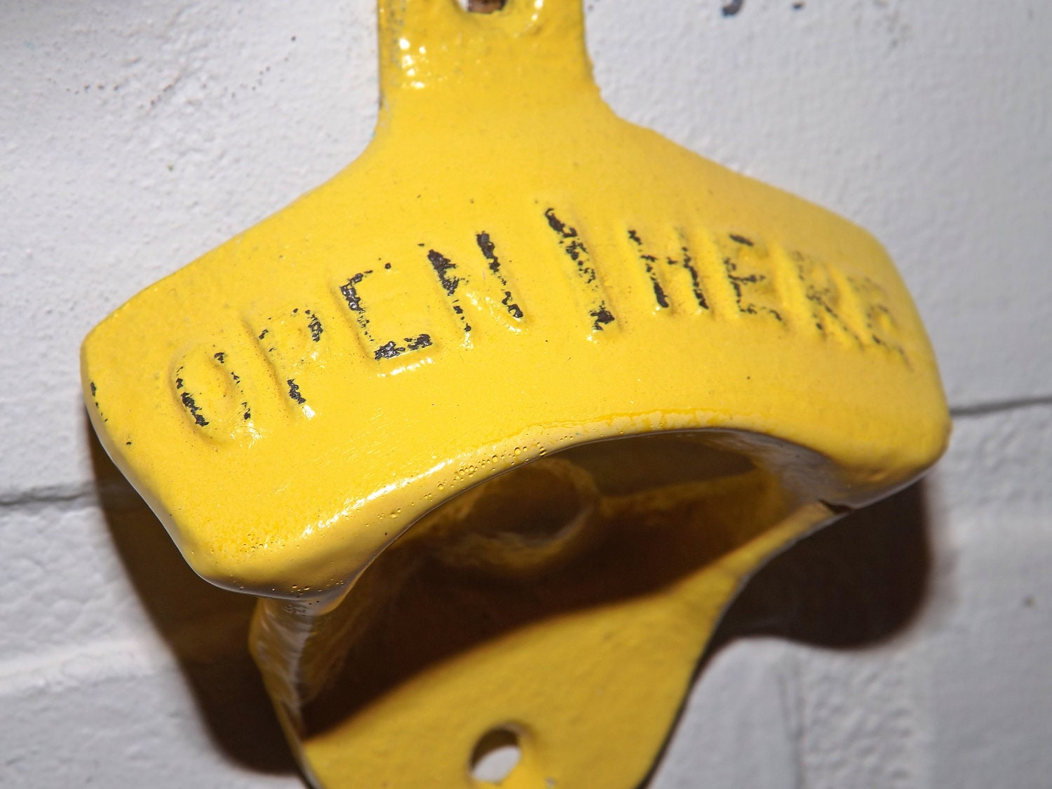 Yellow Bottle Opener / Cast Iron /Vintage Inspired / Mancave /Kitchen Decor / / Shabby Chic Decor