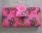 Fabric Wallet - Bright Pink with Multi-Colored Butterflies