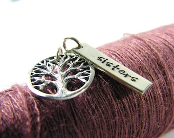 sisters pendant and family tree sterling silver charm necklace