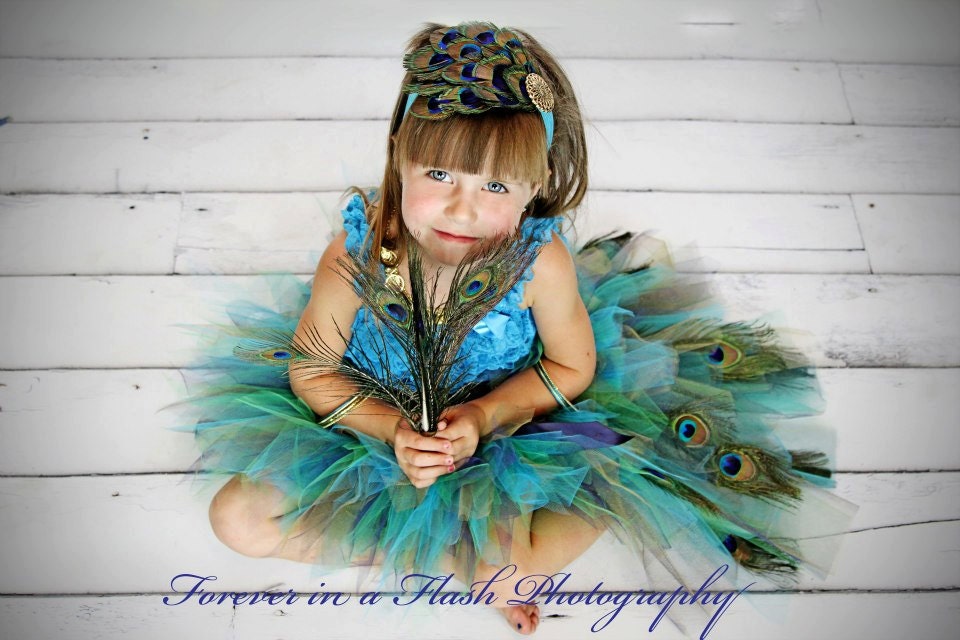 Toddler Peacock Feather Bustle Tutu...Pageant, Photo Prop, Flower Girl, Costume...Sizes 6 Months to 4T . . . GOLDEN PEACOCK with Feathers