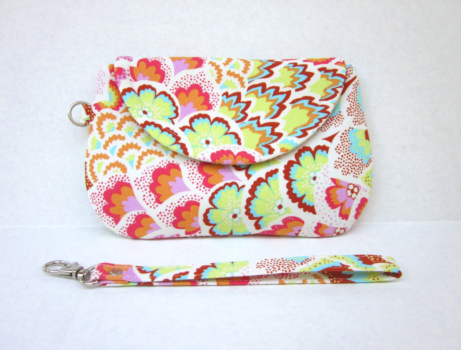 Aqua Pink Small Clutch with Wrist Strap - Small Peacock in Blush by waterpath