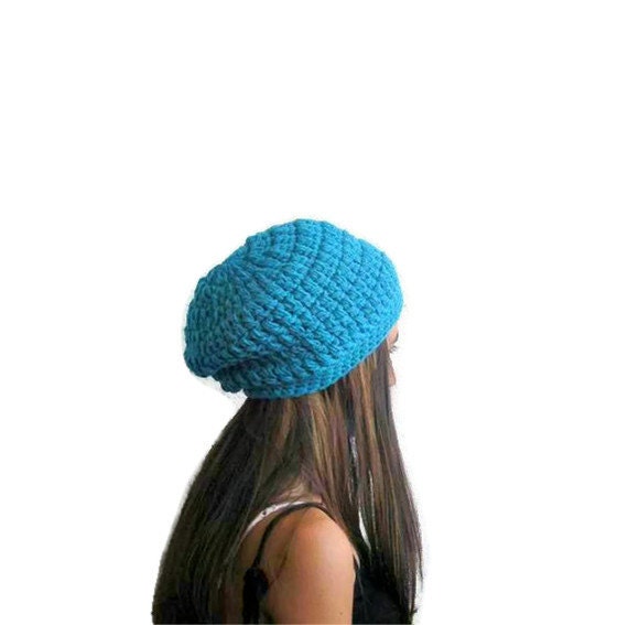 Crochet Beanie, Turquoise , Blue, Aqua, Opal, Crochet Hat, Beanie, chunky slouchy modern hat fit, tam, boho, Trendy, bright green, teal,