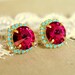 Stud earrings Crystal big pink - 14 k plated gold post earrings real swarovski rhinestones .