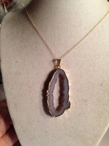 Freeform Druzy Necklace Druzy Pendant Yellow Gold Chain Jewelry