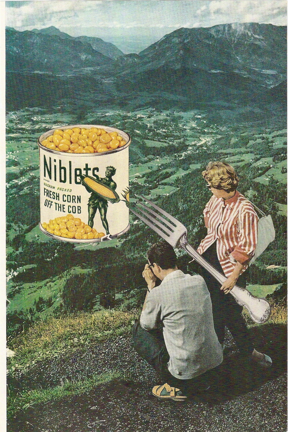 original collage on paper ( unique retro home decor, kitchen art made with vintage paper, OOAK ) -- Corn Valley
