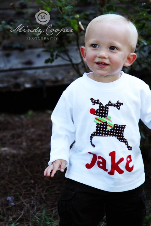 Christmas Shirt - Reindeer Applique Shirt or Onesie- You Choose Sleeve Length and Shirt Color