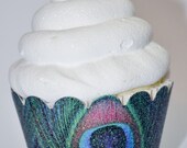 Peacock Themed Glitter Cupcake Wrappers - Standard Cupcake Wraps Set of 25