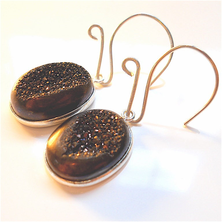 Mink -  Chocolate Brown Druzy Gemstone Earrings,  Agate Geode Drusy, Earthy Fashion Accessory, Your Daily Jewels