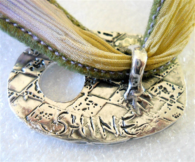 Eco-friendly  Silver Silk Wrap Bracelet, Hand Dyed Ribbon, Fine Silver Toggle, Yoga Jewelry, Recycled Bohemian Fashion Accessory