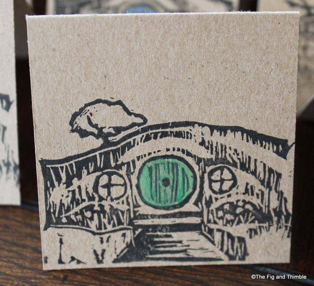 Hobbit Placecards - Handstamped Set of Eight from hand carved stamp -  Tolkien Lord of the Rings LOTR