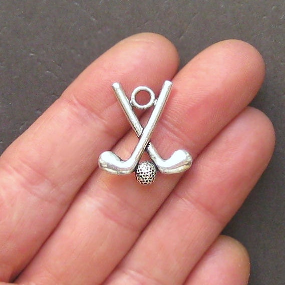 5 Golf Club Charms Antique Tibetan Silver Tone 2 Sided  - SC223