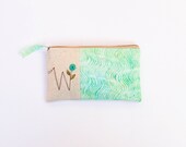 pastel wedding clutch, bridesmaid gift, personalized clutch with initial, seafoam, mint green, letter W, MADE to ORDER by mamableudesigns