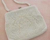 Vintage White Beaded Wedding Purse By Vivant