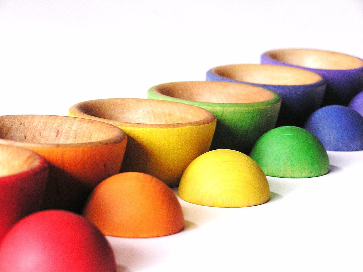 Waldorf- Wood- Toy- MATCH n STACK- A Educational Rainbow Stacking n Nesting Montessori Toy