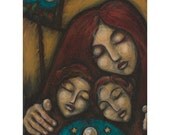 Mother Child Portrait Painting Moon Mama Luna Signed Large Collector's Art Print 11 x 14 Meditate Family Pray Night Magic