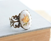 Cocktail Ring, Yellow Rose Ring, Flower Cameo, Shabby Chic, Filigree Ring, Vintage Style Jewelry, Victorian, Romantic