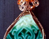 Wire Wrapped Green Pottery Shard Necklace