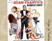 Cool and Funky Retro James Bond Themed, Movie Poster Bachelor or Bachelorette Invitation - Digital File - Print your own