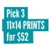 Art print sale: Pick any three 11x14 prints for 52.00