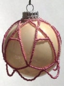Hand Beaded Ornament - Pink Seed Beads on an Opaque White Ornament