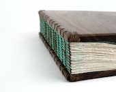 custom Anniversary photo album unique wood book in Black Walnut-  teal blue brown forest woodland large personalized / made to order