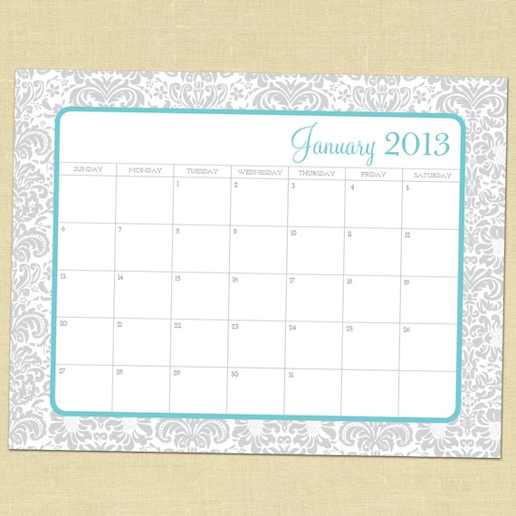 INSTANT DOWNLOAD - 2013 Damask Calendar with Text Fields you can Edit by 505 Design Paperie Print Il_570xn