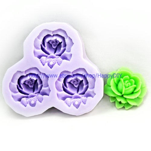 3-Cavity Rose Flexible Silicone Mold/Mould Cabochon For Handmade Soap Candle Candy Jewelry Fimo Resin Polymer Clay F0069