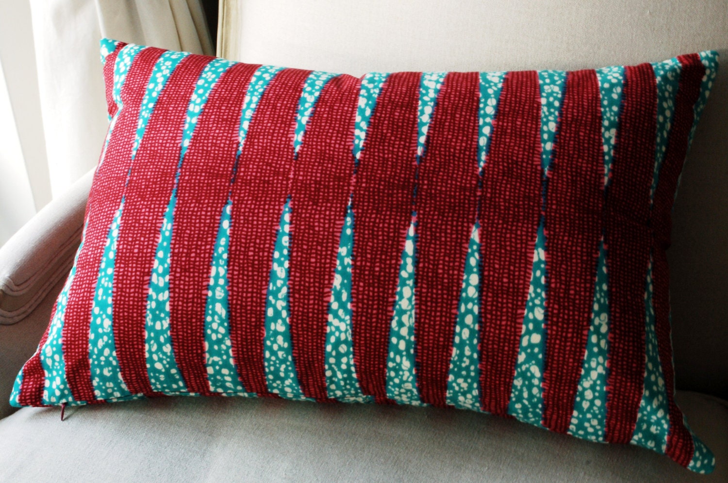 Pillow Cushion Blue & Pink African Wax Print Deluxe cover - 16 x 24 inches