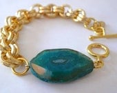 Gold Double Link Round Chain Bracelet with TurquoiseAgate