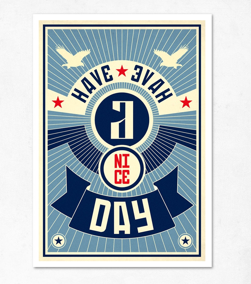LARGE illustration print 11.70 x 16.50 (A3). Have a nice day (Blue). (Special spring offer: Get a geometric poster for free)