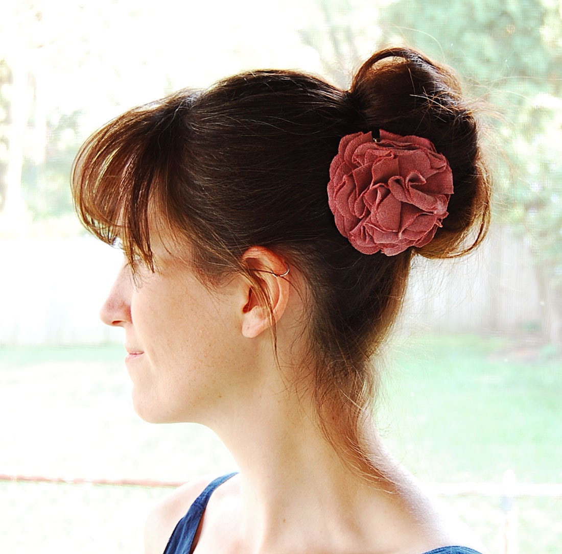 Victorian Rose Carnation Hair Clip - Repurposed Tshirt