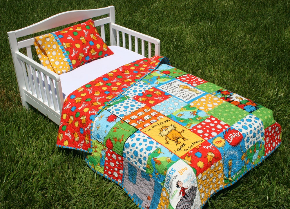 Lorax Toddler Bed Set Bright Organic Quilt and Pillow Case