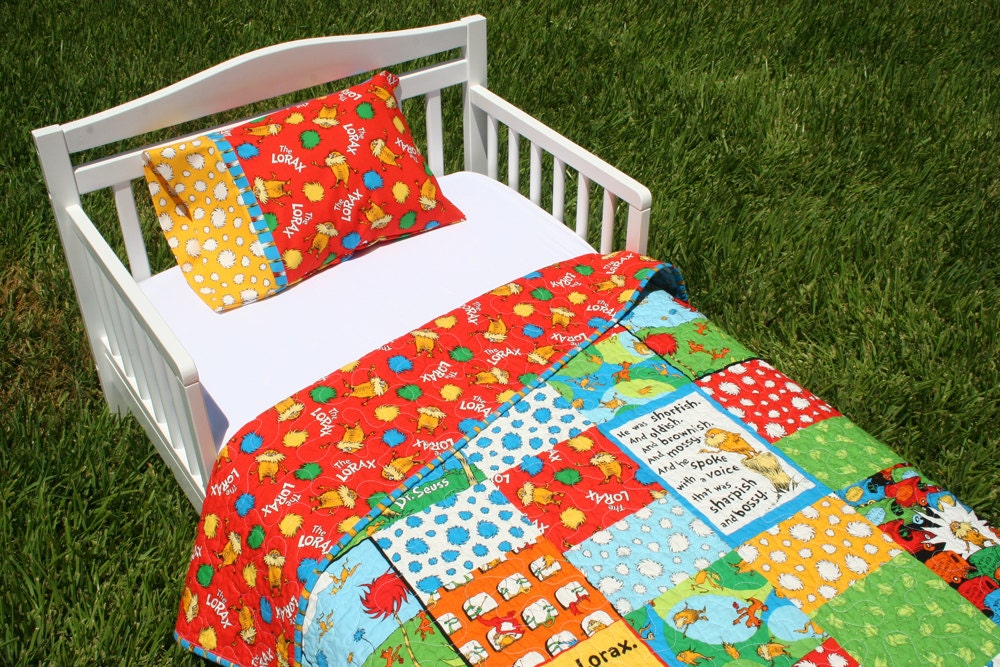 Lorax Toddler Bed Set Bright Organic Quilt and Pillow Case