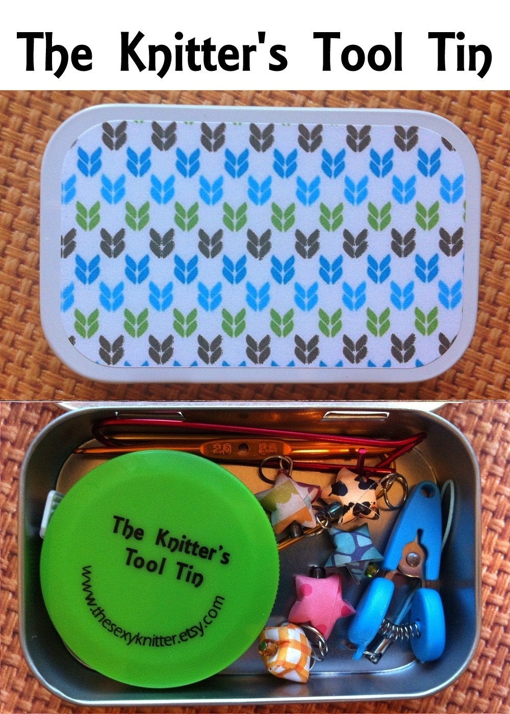 Green Stitches: The Knitter's Tool Tin for your Knitting Project Bag
