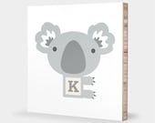 K for Koala : ABC Block Bamboo Wall Art Series // Alphabet Kids Wall Art Nursery Room Decor Animal Art 4 x 4
