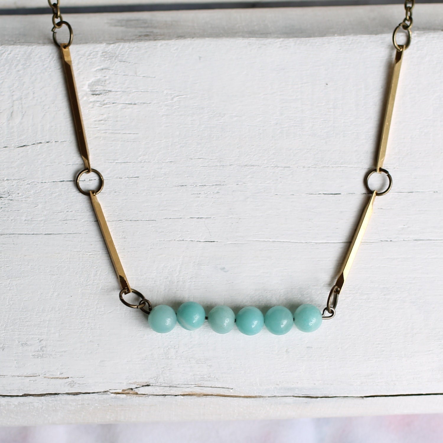 Turquoise Necklace ... Seafoam Vintage Industrial Brass with Delicate Chalcedony