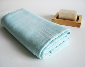Turkish BATH Towel - Classic Peshtemal - Ice Blue (white striped)