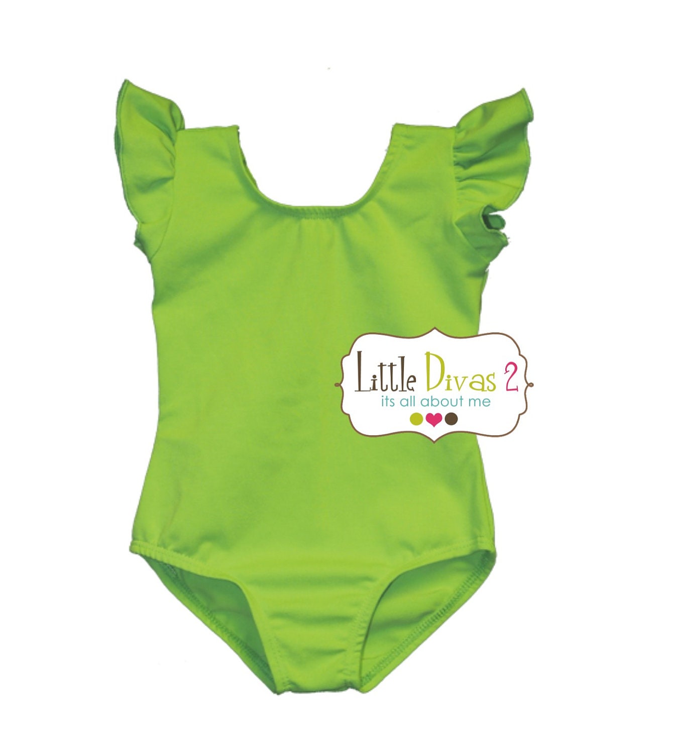 CHILD (Lime Green) FLUTTER/RUFFLE Sleeve Leotard - LittleDivas2
