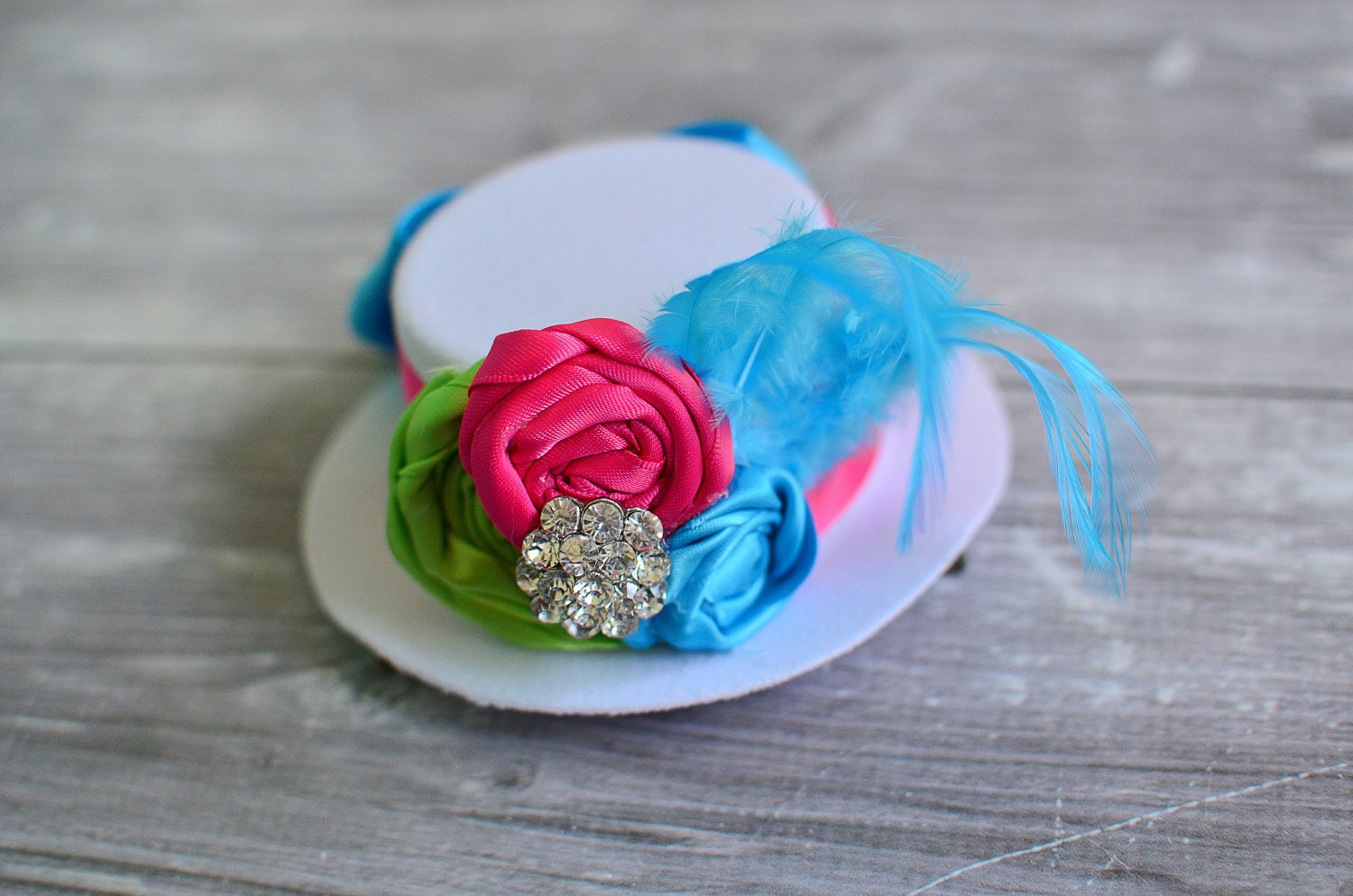 Adorable Pink Aqua and Green Mini Top Hat