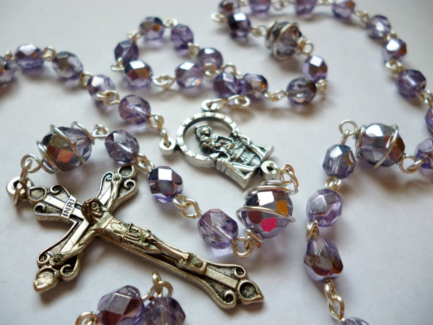 Lilac Czech Glass Five Decade Catholic Rosary