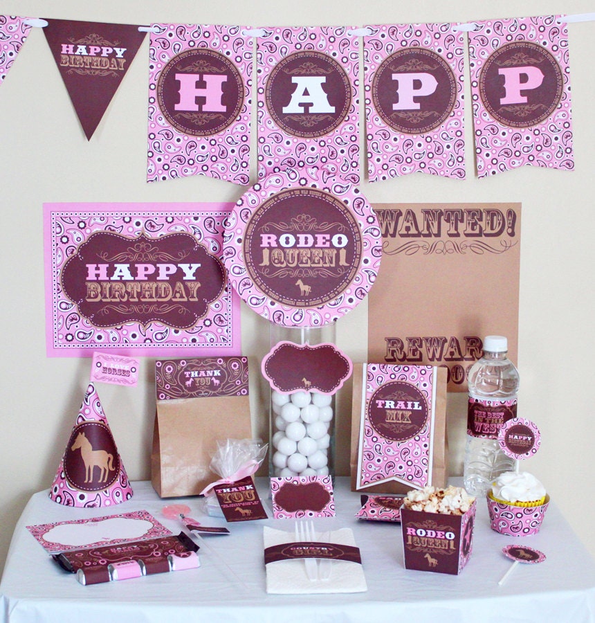 Cowgirl Pink and Brown Birthday DIY Printable Party Kit - INSTANT DOWNLOAD Il_570xn
