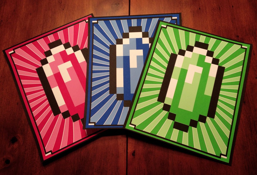 Red Blue & Green Rupees (Zelda inspired Silkscreen Prints) - 8" x 10"