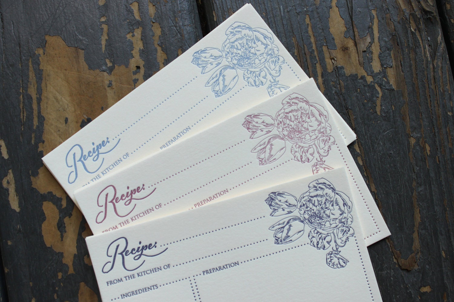 Floral Letterpress Recipe Cards