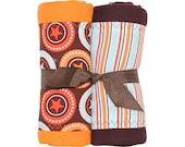 Baby Boy Burp Cloth Set of 2- Hand  Dyed -Riley Blake Stars & Stripes on Orange and Brown-Unique Baby Gift